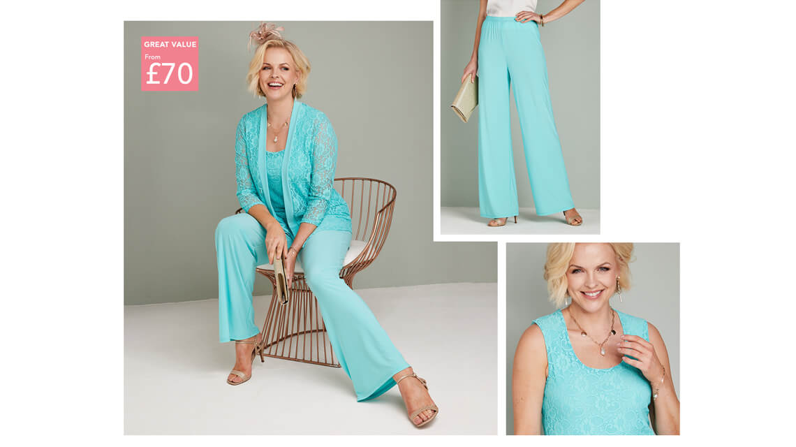 Three Piece Lace Trim Trouser Set - LO031